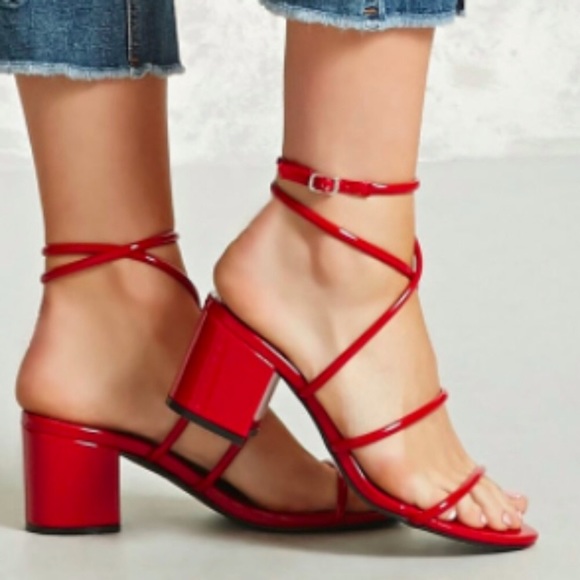 red block strappy heels